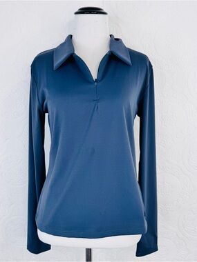 BYLT Size Large Women's Fairway Quarter Half Zip Pullover Gray Blue Top Shirt